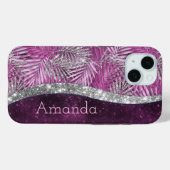 Coques Case-Mate iPhone Monographie de feuilles de parties scintillant ros (Verso (horizontal))