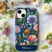 Coques Case-Mate iPhone Monographie de Fleur sauvage floral bleu mou