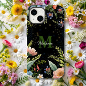 Coques Case-Mate iPhone Monographie de Fleur sauvage floral noir mou
