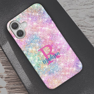 Coques iPhone 16 Monographie de la fausse parties scintillant rose 