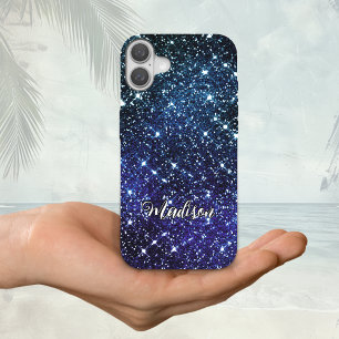 Coques iPhone 16 Monographie de Parties scintillant bleue irisée Wh