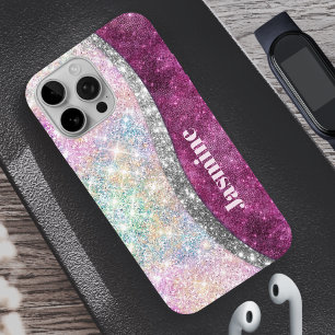 Coques iPhone 16 Pro Monographie de parties scintillant en argent rose 