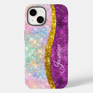 Coque Pour iPhone 14 Monographie de parties scintillant en or irisé mou