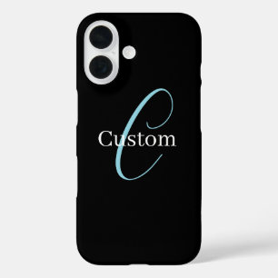 Coques iPhone 16 Monographie de script cursive modifiable noir bleu