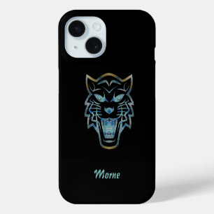 Coque Pour iPhone 15 Monographie de silhouette de tigre bleu dégradé