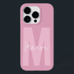 Coque Pour iPhone 14 Pro Monographie de typographie minimaliste moderne mon<br><div class="desc">Typographie minimaliste moderne monogramme rose girly et blanc élégant simple unique design de boîtier de téléphone personnalisé.</div>