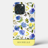 Coques Case-Mate iPhone Monographie des fleurs femelles jaunes et bleues d (Verso)