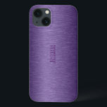 Etui iPhone 13 Monographie en aluminium brossé violet métallique<br><div class="desc">Tons violet profond look aluminium brossé métallique. Disponible sur d'autres produits et 8 couleurs différentes. monogramme personnalisable et optionnel</div>