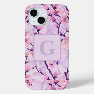 Coque Pour iPhone 15 Monographie personnalisée des fleurs de cerisiers