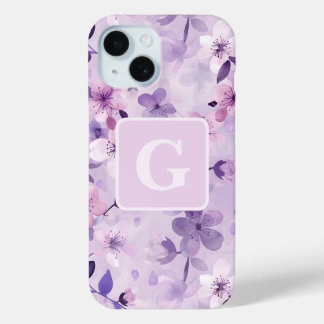 Coque Pour iPhone 15 Monographie personnalisée des fleurs de cerisiers 