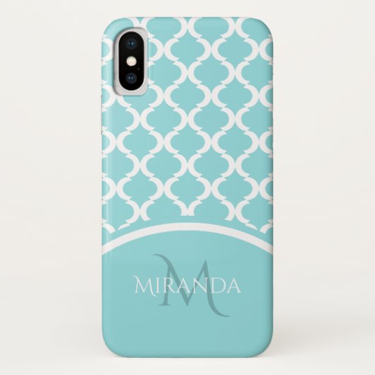 Coques Case-Mate iPhone Monongramme et nom du Quatrefoil Aqua Grand tendan (Dos)