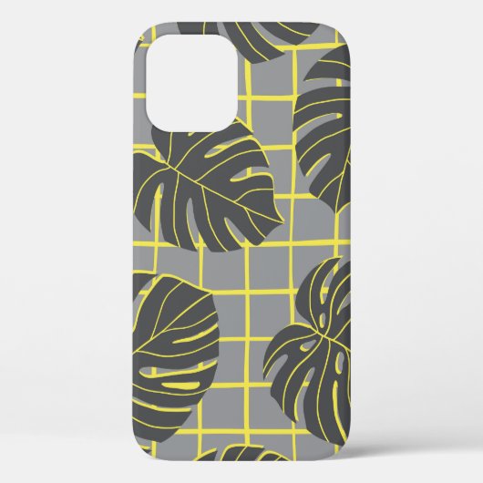 Coques Case-Mate iPhone Monstera Feuilles : Jaune-Gris moderne Abstrait (Verso)