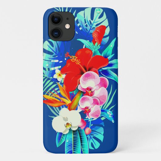 Coques Case-Mate iPhone Monstère de palmier d'orchidée tropicale bleu flor (Dos)