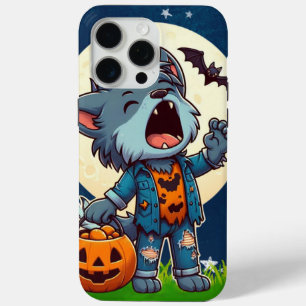 Coque iPhone 15 Pro Max Monstre de loup-garou mignon hurlant avec citrouil