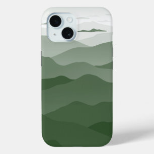 Coque Pour iPhone 15 Montagnes Foggy Misty Matin Magique Vert