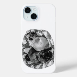 Coque Pour iPhone 15 Montres Douces, Pug Jumelés