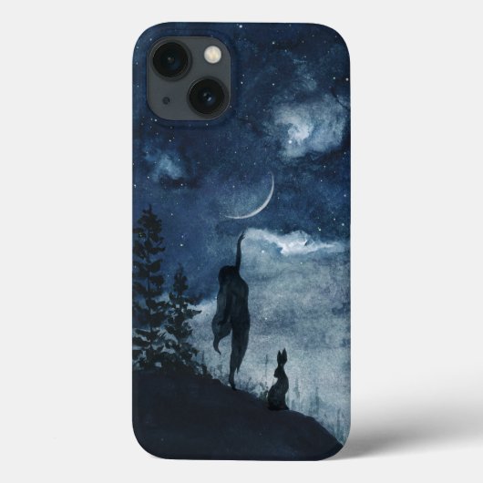 Coques Case-Mate iPhone Moody bleu aquarelle lune déesse lièvre de forêt (Verso)