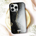 Coque iPhone 15 Pro Max Moody moderne Ombre Agate noir et Monogramme perso<br><div class="desc">Protégez votre téléphone avec élégance grâce à cet élégant coque iphone "Ethereal Mist", au design captivant et aux accents métalliques imitant. Parfait pour les amateurs de luxe et d'art moderne, ce coque est disponible pour de nombreux modèles iPhone et Samsung, offrant à la fois des options Barely There et Tough...</div>