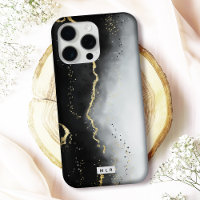 Moody moderne Ombre Agate noir et Monogramme perso