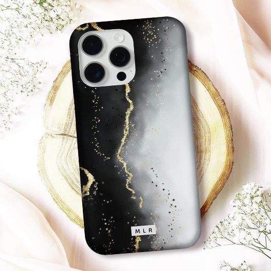 Coques Case-Mate iPhone Moody moderne Ombre Agate noir et Monogramme perso