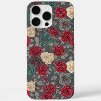 Coques iPhone 16 Pro Max Moody Vintage Red and Teal Rose Floral Phone Case