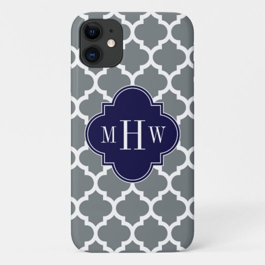 Coques Case-Mate iPhone Moroccan Charcoal White #5 Navy 3 Monogram initial (Dos)