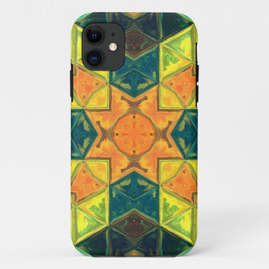 Coques Case-Mate iPhone Mosaic kaléidoscope Carré orange jaune et vert (Dos)