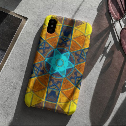 Coques Case-Mate iPhone Mosaic Kaleidoscope Fleur Jaune et Bleu