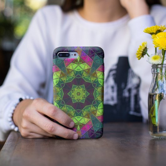 Coques Case-Mate iPhone Mosaic Kaleidoscope Fleur vert rose et pourpre