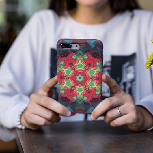 Coques Case-Mate iPhone Mosaic Mandala Fleur rouge Turquoise et bleu