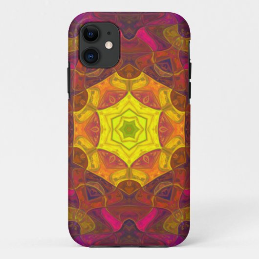 Coques Case-Mate iPhone Mosaic Mandala Flower jaune rose et violet (Dos)