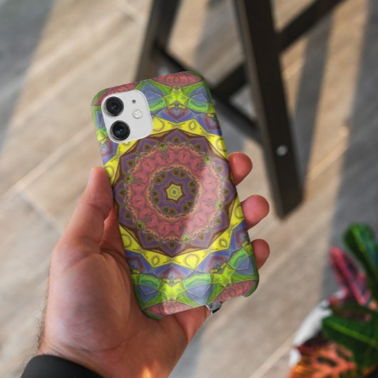 Coques Case-Mate iPhone Mosaic Mandala Flower rose jaune et vert