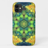 Coques Case-Mate iPhone Mosaic Mandala Flower vert jaune et bleu (Dos)
