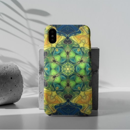 Coques Case-Mate iPhone Mosaic Mandala Flower vert jaune et bleu