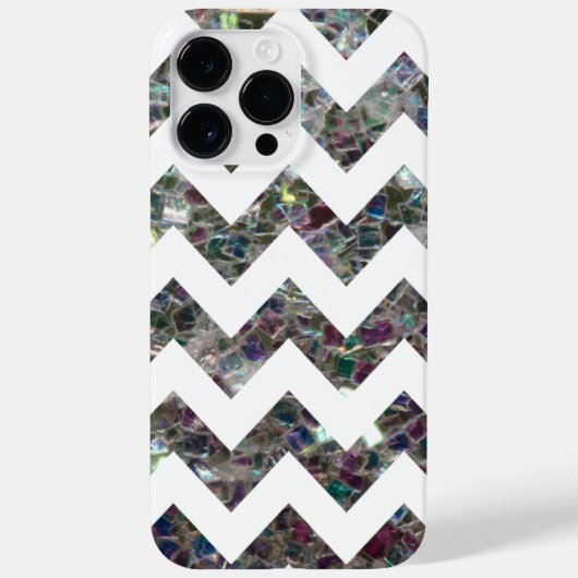 Coques Case-Mate iPhone Mosaïque argentée brillante et Chevron blanc (Verso)
