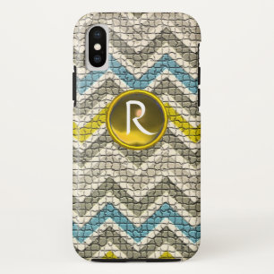 ETUI iPhone Case-Mate MOSAÏQUE BLANCHE JAUNE BLEU CHEVRONS GEM MONGRAM