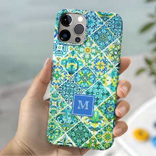 Coque Pour iPhone 15 Mosaïque de carreaux siciliens aqua mints rustique