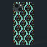 iPhone 13 Coque Mosaïque de ventilateur Art déco vintage<br><div class="desc">Motif en forme de ventilateur d'inspiration art déco vintage,  avec fleurs colorées sur le noir,  vert menthe,  arrière - plan faiblement géométrique. Inspiré par les années folles / Gatsby. Un design floral classique,  joli et moderne pour tous ceux qui aiment les années 20 / une atmosphère antique.</div>