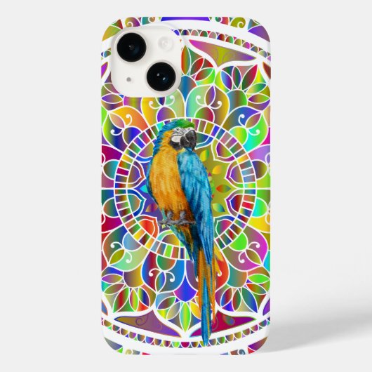 Coques Case-Mate iPhone Mosaïque Tropicale – Mandala d'Ara Bleu et Or (Verso)