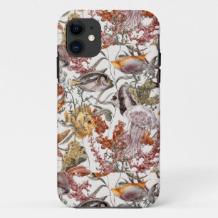Coque iPhone 11 Motif 2 de vie marine d'aquarelle