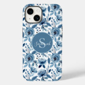 Coques Case-Mate iPhone Motif à aquarelle bleu avec Monogramme (Verso)