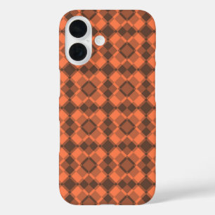 Coques iPhone 16 Motif à carreaux Argyle marron corail