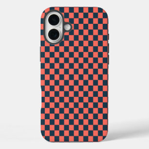 Coques iPhone 16 Plus Motif à carreaux corail et marine