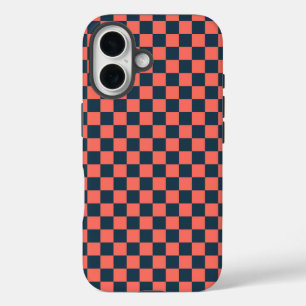 Coques iPhone 16 Motif à carreaux corail et marine