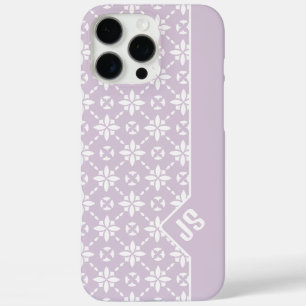 Coques iPhone 16 Pro Max Motif à carreaux de fleurs blanches sur un monogra