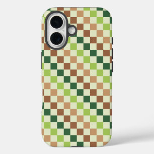 Coques iPhone 16 Motif à carreaux diagonaux arc-en-ciel terreux