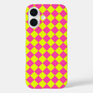 Coques iPhone 16 Motif à carreaux diamant rose jaune