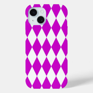 Coque Pour iPhone 15 Motif à carreaux en diamants Harlequin blanc viole