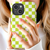 Coques Case-Mate iPhone Motif à carreaux rétro vert citron et monogramme
