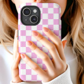 Coques Case-Mate iPhone Motif à carreaux rose et blanc avec monogramme